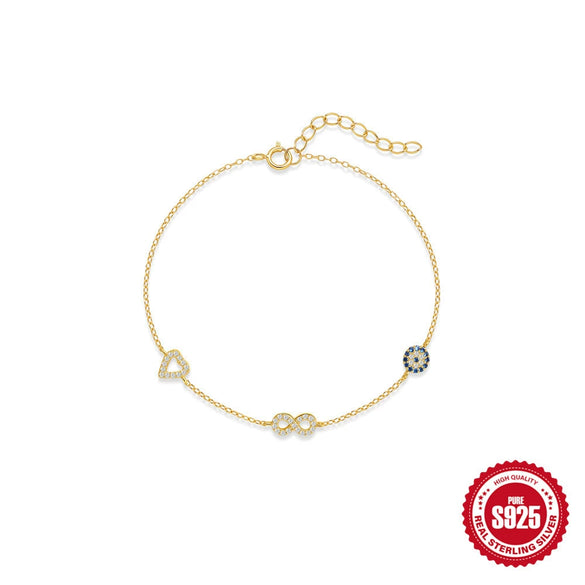 Wholesale S925 Sterling Silver Geometric Love Infinite Loop Electroplated All Match Women's Bracelet