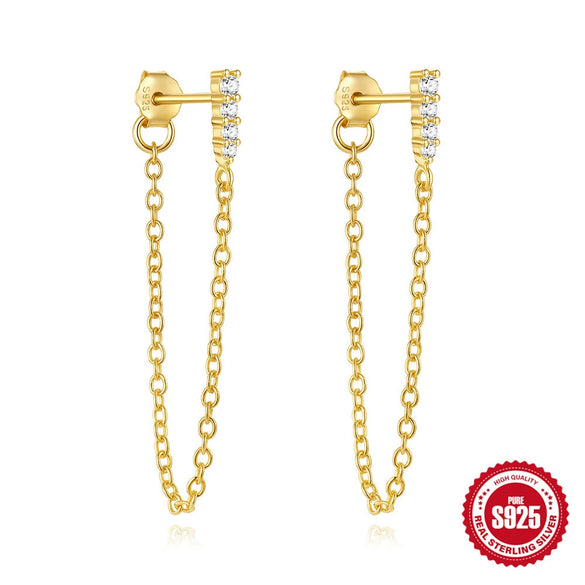 Wholesale S925 Sterling Silver Geometric Love Moon Diamond Elegant Long Tassel Pearl Chain Earrings For Women With Electroplating
