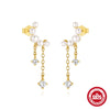 Wholesale S925 Sterling Silver Geometric Love Moon Diamond Elegant Long Tassel Pearl Chain Earrings For Women With Electroplating