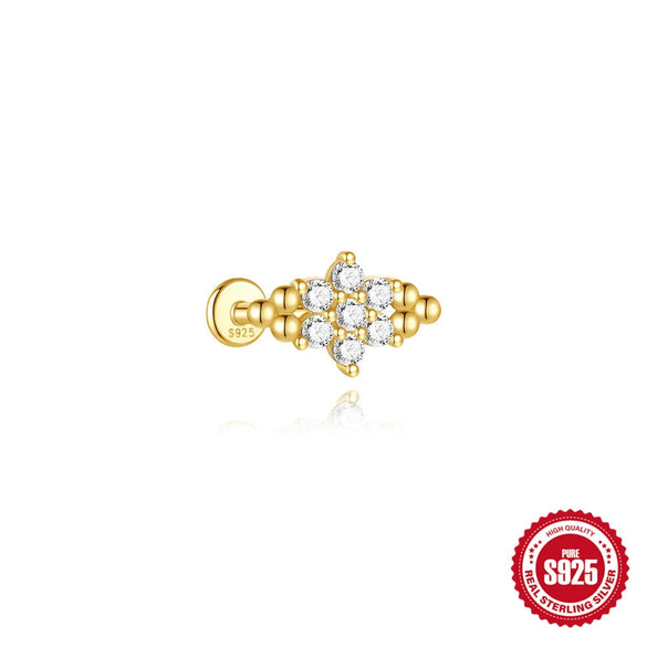 Wholesale S925 Sterling Silver Geometric Marquise Opal Diamondencrusted Unisex Threaded Piercing Earrings With Environmentally Friendly Electroplating