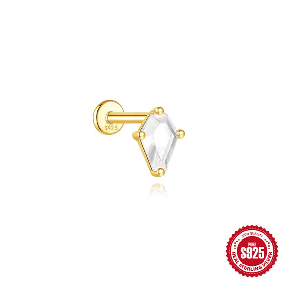 Wholesale S925 Sterling Silver Geometric Marquise Opal Diamondencrusted Unisex Threaded Piercing Earrings With Environmentally Friendly Electroplating