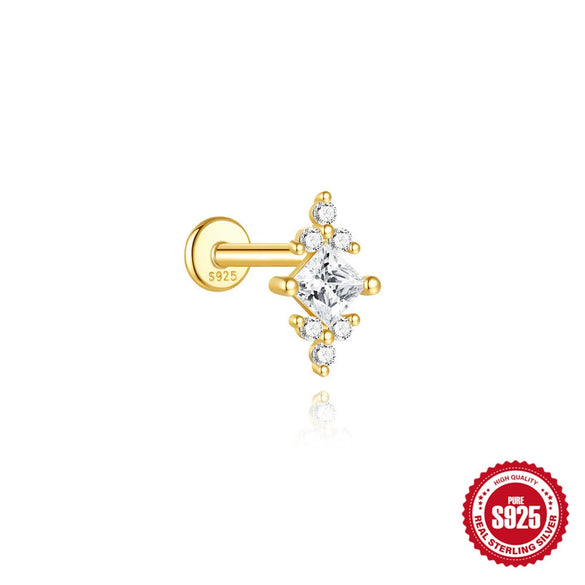 Wholesale S925 Sterling Silver Geometric Marquise Opal Diamondencrusted Unisex Threaded Piercing Earrings With Environmentally Friendly Electroplating