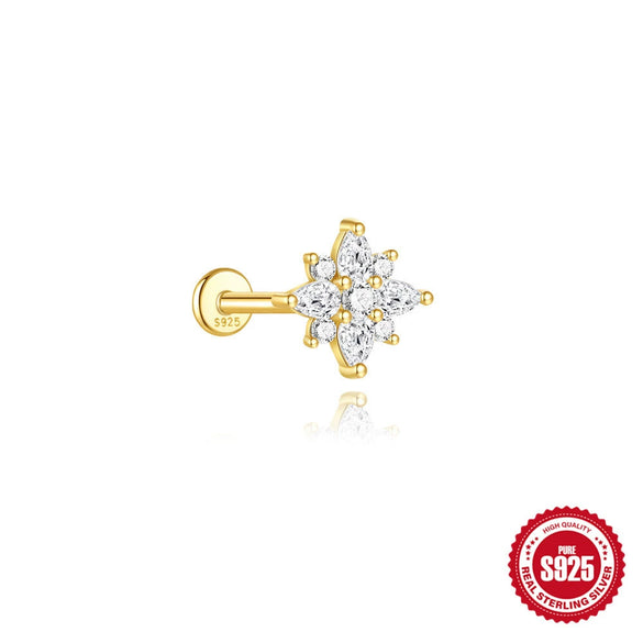 Wholesale S925 Sterling Silver Geometric Marquise Opal Diamondencrusted Unisex Threaded Piercing Earrings With Environmentally Friendly Electroplating
