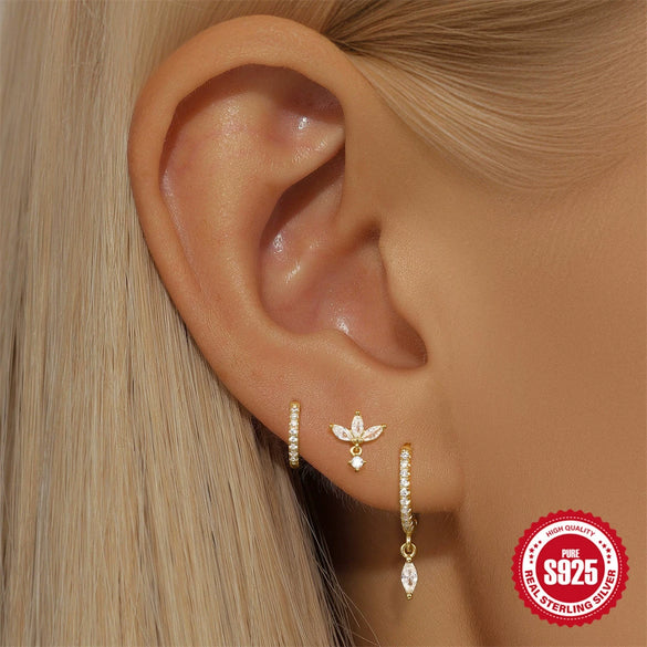 Wholesale S925 Sterling Silver Geometric Minimalist Horse Eye Diamond Women's Earrings With Electroplating