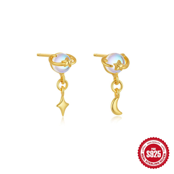 Wholesale S925 Sterling Silver Geometric Minimalist Star Moon Element Earrings With Electroplating