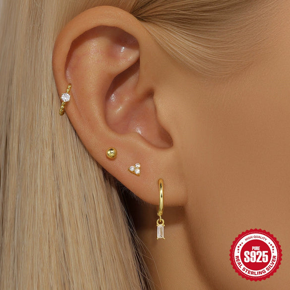 Wholesale S925 Sterling Silver Geometric Minimalist Tassel Earrings Set For Ladies