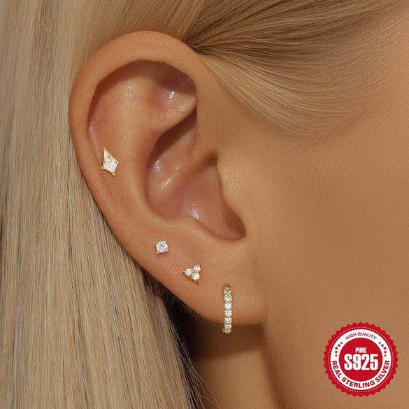 Wholesale S925 Sterling Silver Geometric Minimalist Tassel Earrings Set For Ladies