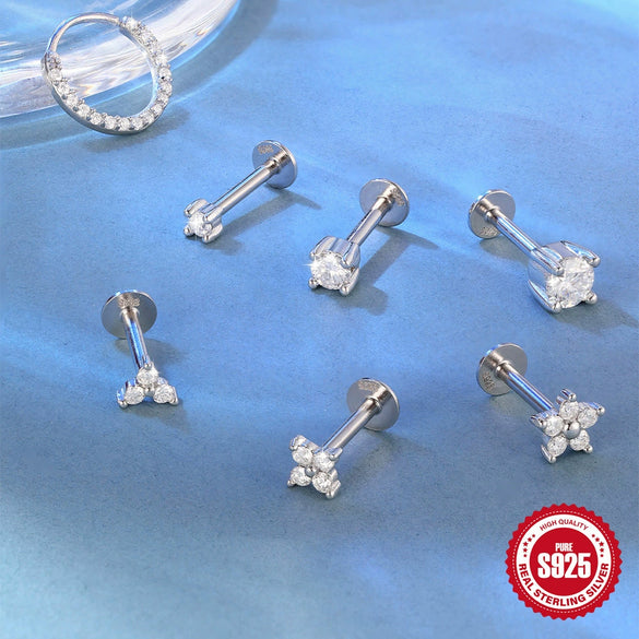 Wholesale S925 Sterling Silver Geometric Mosan Broken Diamond Puncture Earring With Environmentally Friendly Electroplating For Unisex