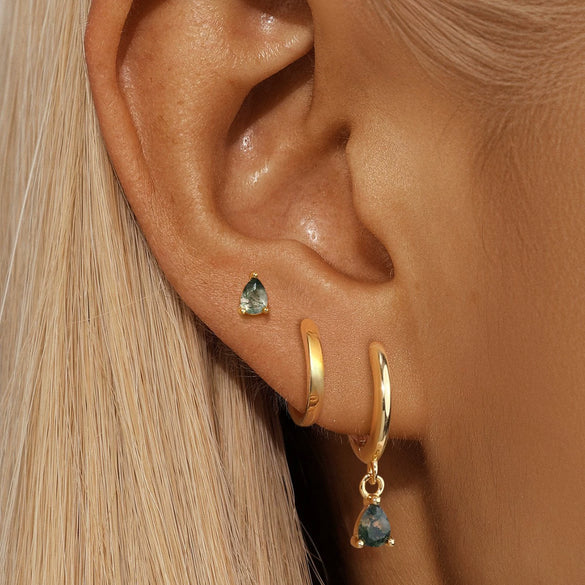Wholesale S925 Sterling Silver Geometric Moss Agate Diamond Puncture Cartilage Earrings For Women With Electroplating Design