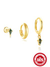 Wholesale S925 Sterling Silver Geometric Moss Agate Diamond Puncture Cartilage Earrings For Women With Electroplating Design