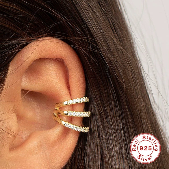 Wholesale S925 Sterling Silver Geometric Multi Layer Non Piercing Ear Clips With Diamond Embedded Electroplated Punk Style For Women