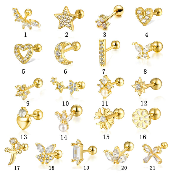 Wholesale S925 Sterling Silver Geometric Multi Shaped Zircon Ear Bone Nail Earrings For Men And Women With Puncture Thread