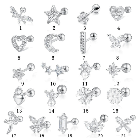 Wholesale S925 Sterling Silver Geometric Multi Shaped Zircon Ear Bone Nail Earrings For Men And Women With Puncture Thread