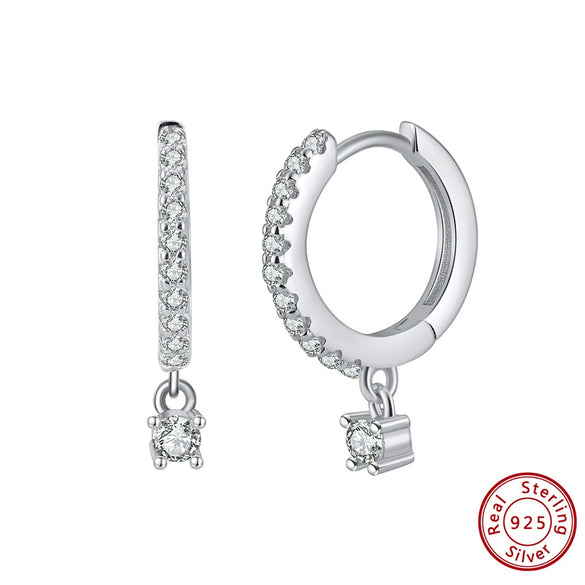 Wholesale S925 Sterling Silver Geometric Natural Style Electroplated White Zirconium Pendant Earrings For Women