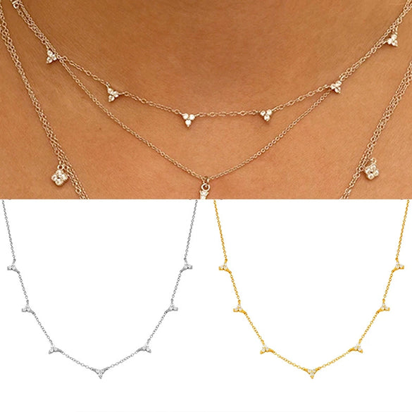 Wholesale S925 Sterling Silver Geometric Necklace With Three Zircon Micro Set And Electroplating For Women Snake Bone Chain