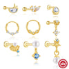 Wholesale S925 Sterling Silver Geometric Ocean Jellyfish Shell Pearl Piercing Earrings Cartilage Spiral Nose Ring Ear Bone Nail With Zirconia Design