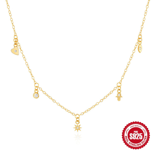 Wholesale S925 Sterling Silver Geometric Octagonal Stacked Devil's Eye Collarbone Necklace For Women With Electroplating