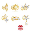 Wholesale S925 Sterling Silver Geometric Opal Diamond Flat Head Puncture Internal Thread Ear Bone Nail Earrings With Environmentally Friendly Plating