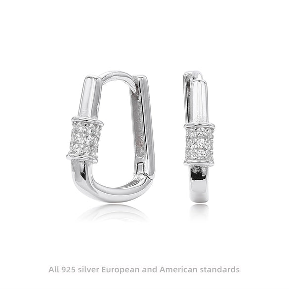 Wholesale S925 Sterling Silver Geometric Oval Inlaid Zircon Earrings Electroplated Light Luxury Minimalist Women's Jewelry