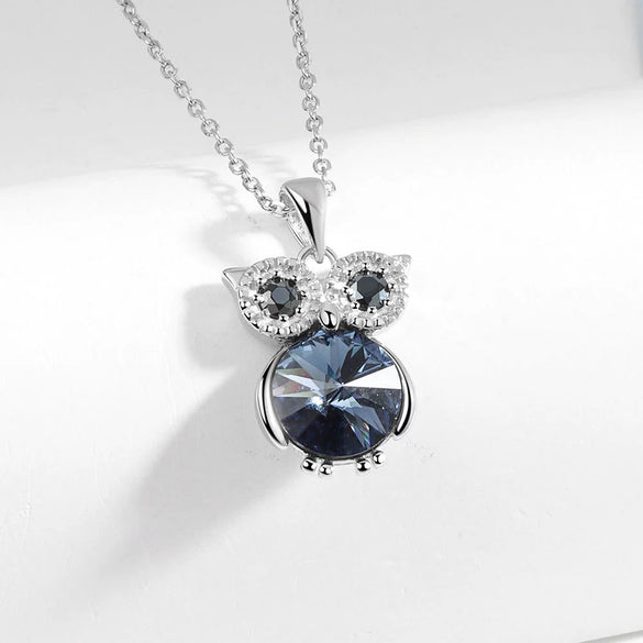 Wholesale S925 Sterling Silver Geometric Owl Pendant Necklace For Women