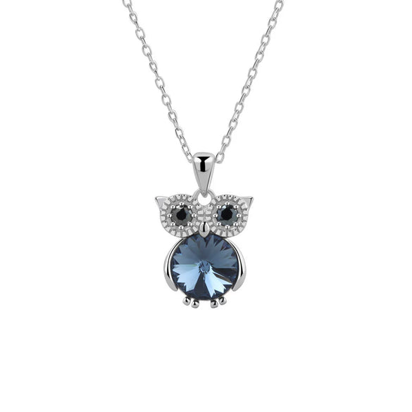 Wholesale S925 Sterling Silver Geometric Owl Pendant Necklace For Women
