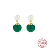 Wholesale S925 Sterling Silver Geometric Palace Style Electroplated Pearl Chalcedony Earrings For Women