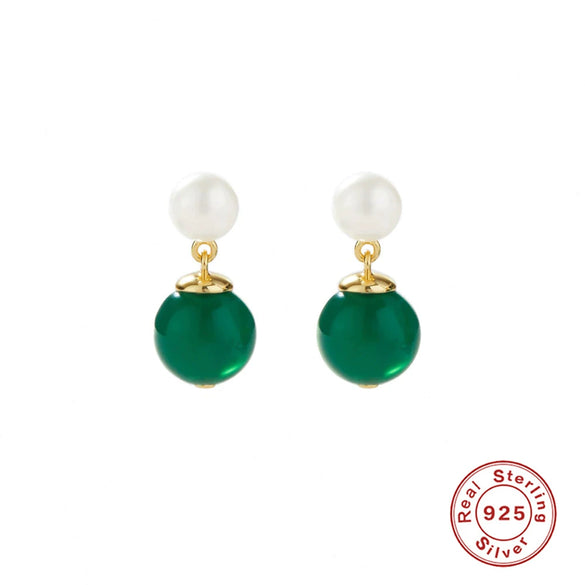 Wholesale S925 Sterling Silver Geometric Palace Style Electroplated Pearl Chalcedony Earrings For Women