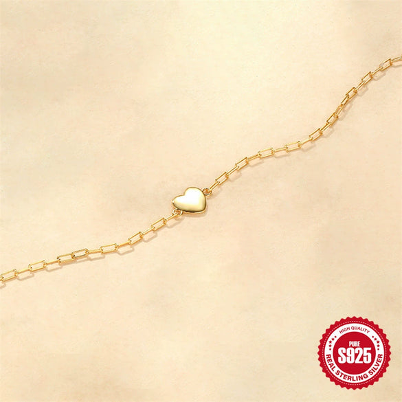 Wholesale S925 Sterling Silver Geometric Paper Clip Chain Smooth Love Bracelet With Electroplating For Women