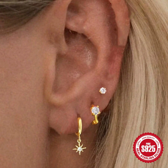 Wholesale S925 Sterling Silver Geometric Pattern Studded Trendy Earrings With Electroplating For Women