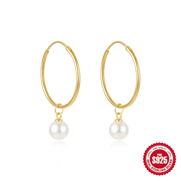 Wholesale S925 Sterling Silver Geometric Pearl Pendant Big Earrings For Women With Electroplating