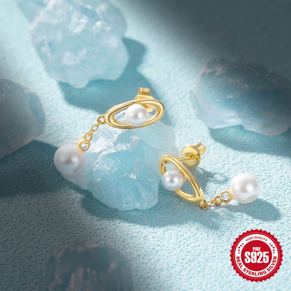 Wholesale S925 Sterling Silver Geometric Pearl Pendant Stud Earrings For Women With Simple And High Grade Design