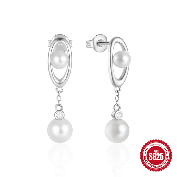 Wholesale S925 Sterling Silver Geometric Pearl Pendant Stud Earrings For Women With Simple And High Grade Design