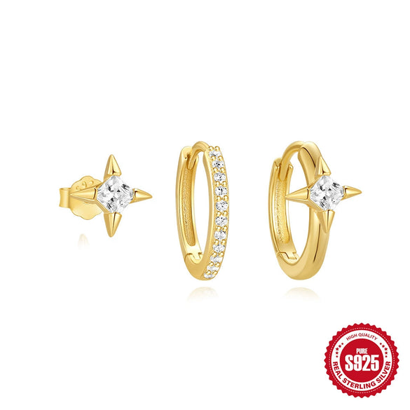 Wholesale S925 Sterling Silver Geometric Petal And Fivepointed Star Earrings For Women With Electroplating