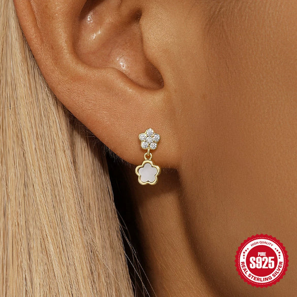 Wholesale S925 Sterling Silver Geometric Petal Earrings With Zirconia For Women