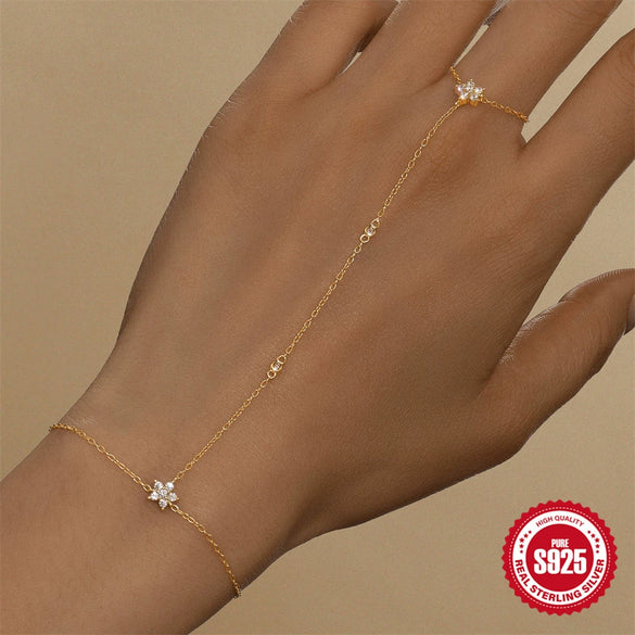 Wholesale S925 Sterling Silver Geometric Petal Finger Chain Bracelet For Women With Real Gold Plating Electroplating Design