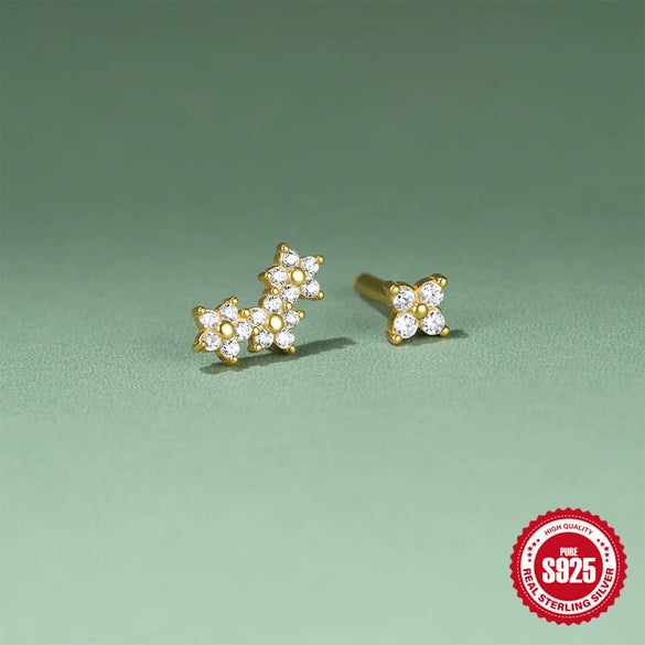 Wholesale S925 Sterling Silver Geometric Petals Snowflake Overlapped Doublesided Cartilage Thread Puncture Earrings With Environmental Protection Electroplating