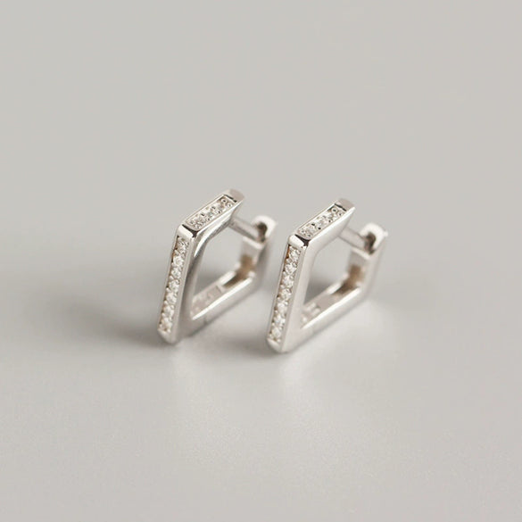 Wholesale S925 Sterling Silver Geometric Quadrilateral Diamond Design Earrings For Women With Electroplating