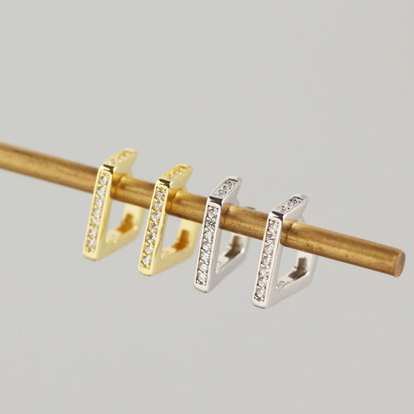 Wholesale S925 Sterling Silver Geometric Quadrilateral Diamond Design Earrings For Women With Electroplating