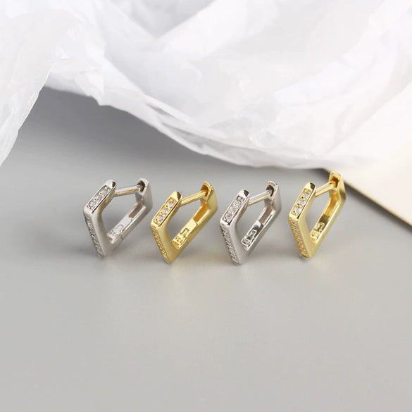 Wholesale S925 Sterling Silver Geometric Quadrilateral Diamond Design Earrings For Women With Electroplating
