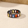 Wholesale S925 Sterling Silver Geometric Rainbow Square Ring For Women Electroplated Luxury Style