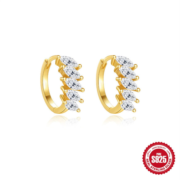 Wholesale S925 Sterling Silver Geometric Rectangular Zircon U Shaped Earring With Electroplating