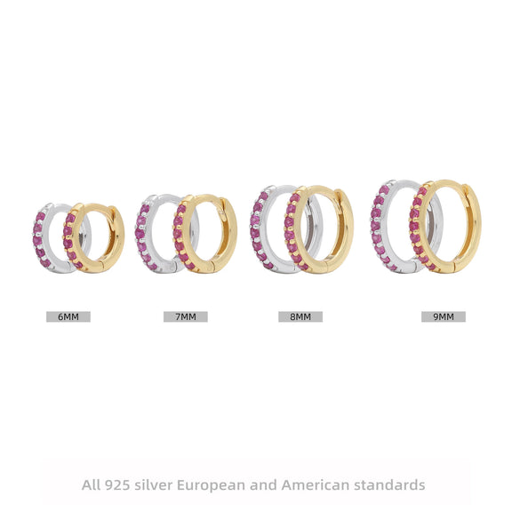 Wholesale S925 Sterling Silver Geometric Red Zircon Round Earring With Electroplating