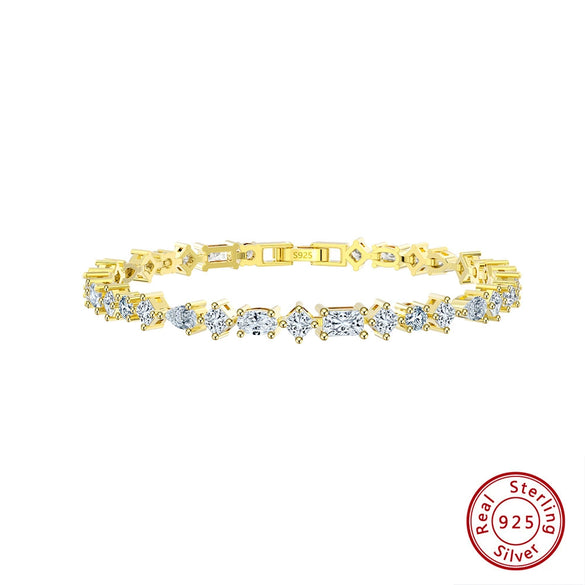 Wholesale S925 Sterling Silver Geometric Rhombus Rectangular Zircon Electroplated Women's Bracelet