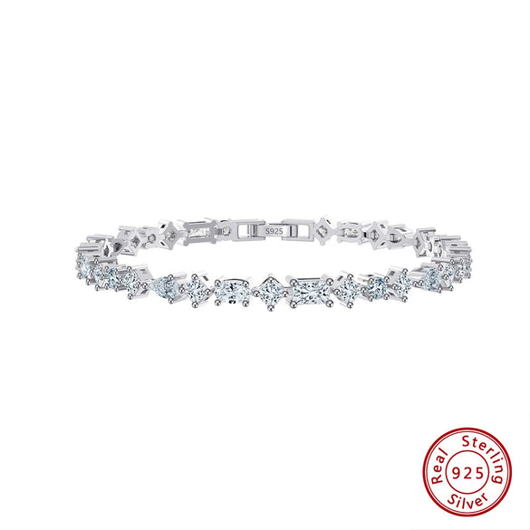 Wholesale S925 Sterling Silver Geometric Rhombus Rectangular Zircon Electroplated Women's Bracelet