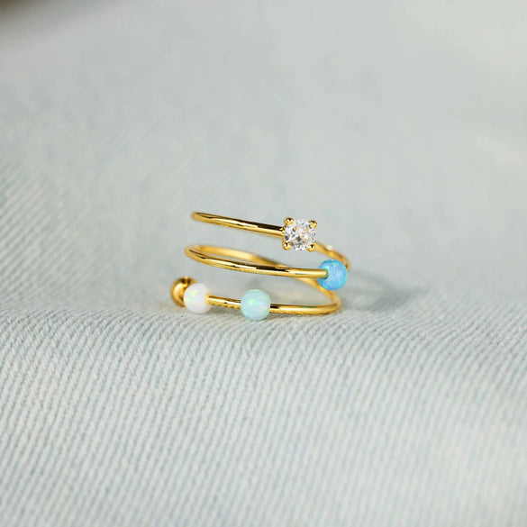Wholesale S925 Sterling Silver Geometric Rotary Decompression Opal Bead Women's Ring With Electroplating