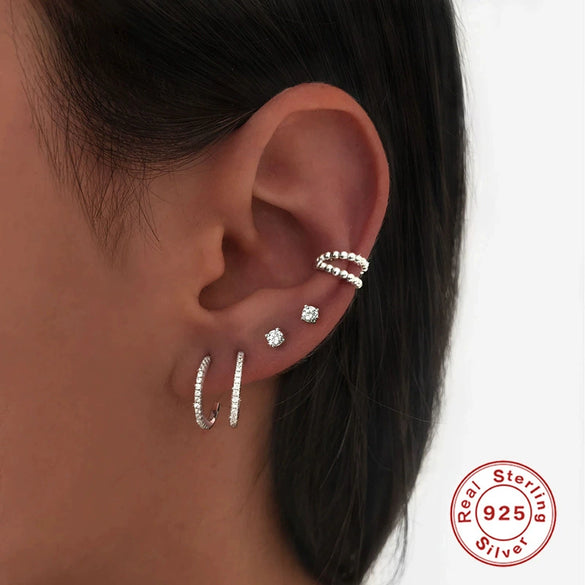 Wholesale S925 Sterling Silver Geometric Round Bead Thread Double Point Earring Ear Clips With Electroplating For Women