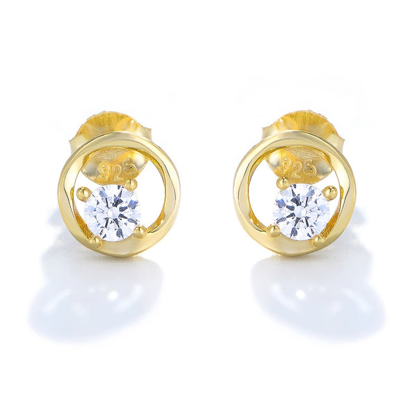 Wholesale S925 Sterling Silver Geometric Round Cut Out Zircon Women's Earrings Set With Precious Stones