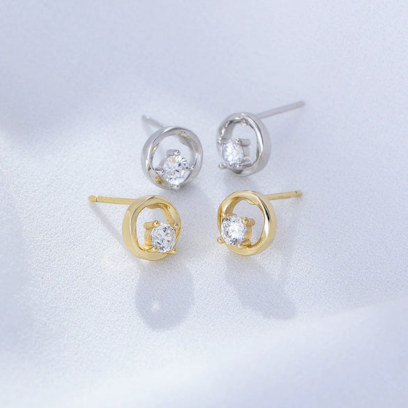 Wholesale S925 Sterling Silver Geometric Round Cut Out Zircon Women's Earrings Set With Precious Stones
