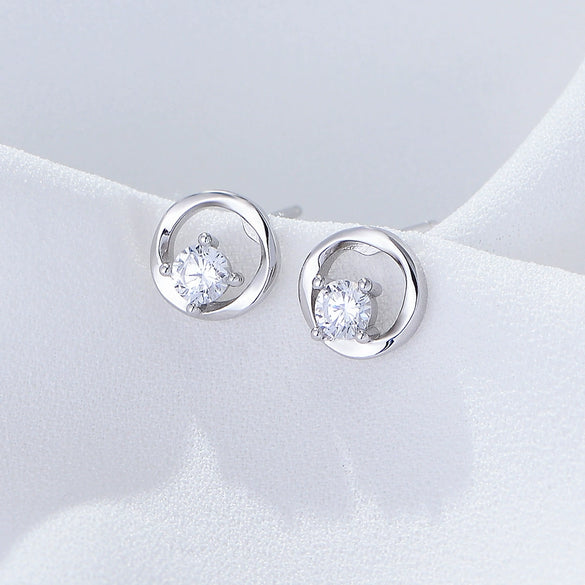Wholesale S925 Sterling Silver Geometric Round Cut Out Zircon Women's Earrings Set With Precious Stones