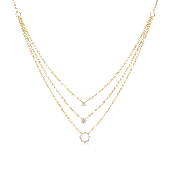 Wholesale S925 Sterling Silver Geometric Round Diamondencrusted Threelayer Stacked Collarbone Chain Electroplated Necklace For Women